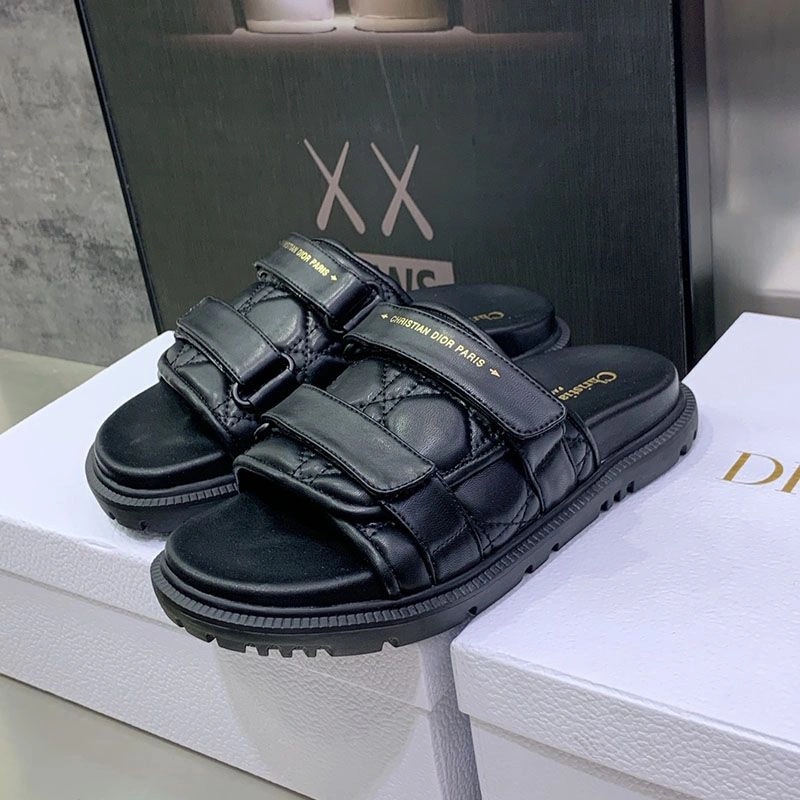 Diorevolution Slides Women Quilted Cannage Calfskin Black - Image 4