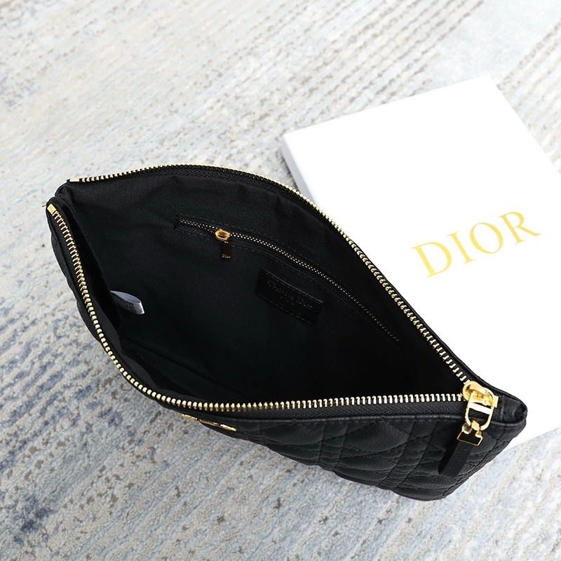 Large Dior Caro Daily Pouch Cannage Calfskin Black - Image 4