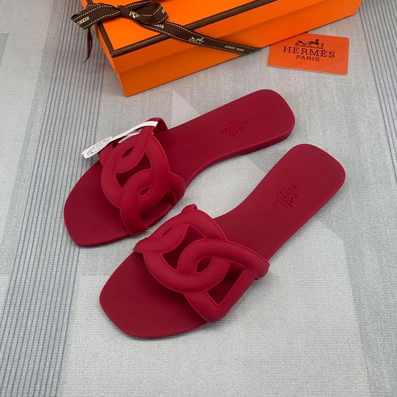 Hermes Aloha Slides Women Rubber with Chaine D'ancre In Red - Image 3