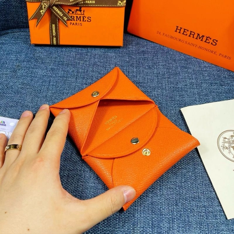 Hermes Calvi Card Holder Epsom Leather Gold Hardware In Orange - Image 3