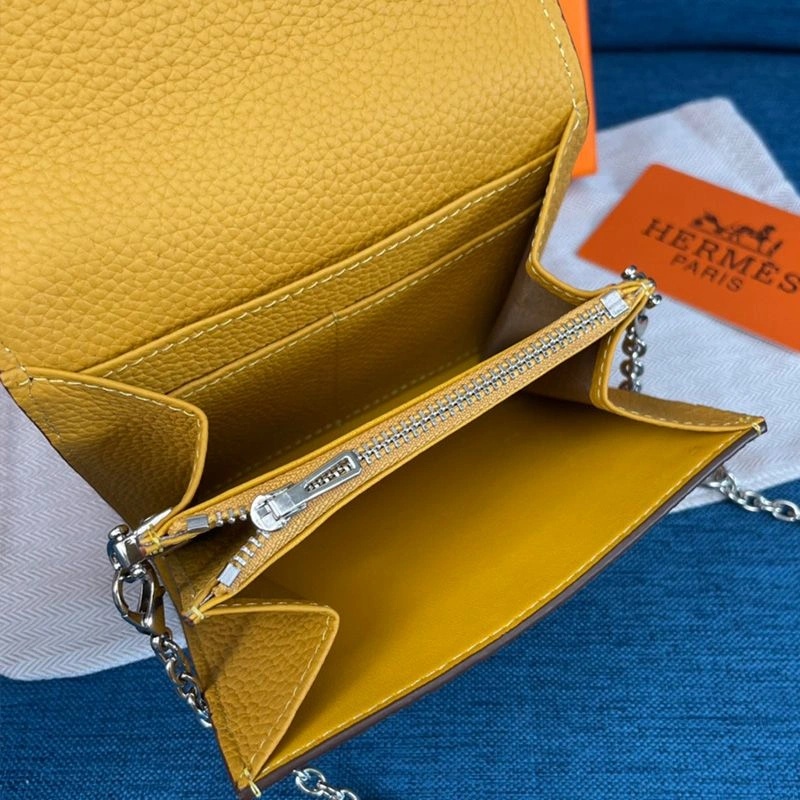 Hermes Constance Compact Wallet with Chain Togo Leather Palladium Hardware In Yellow - Image 3