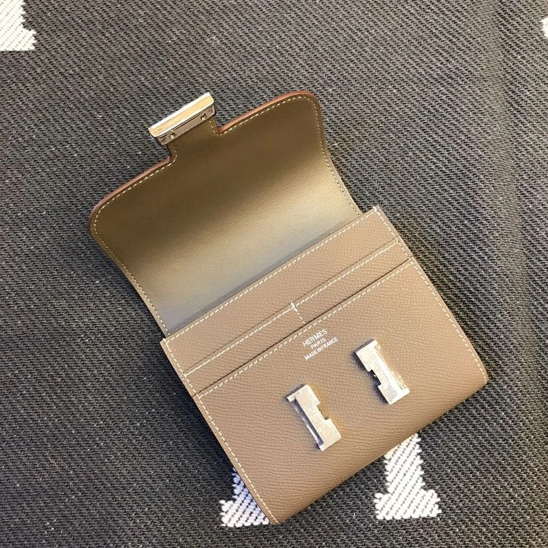 Hermes Constance Compact Wallet Epsom Leather Palladium Hardware In Khaki - Image 3