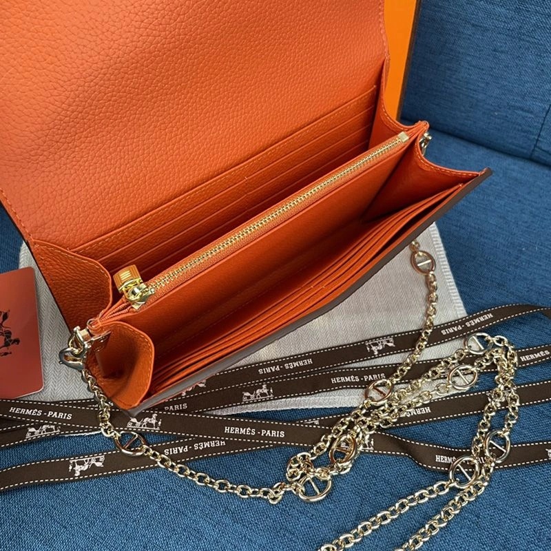 Hermes Constance Wallet with Chain Togo Leather Gold Hardware In Orange - Image 4