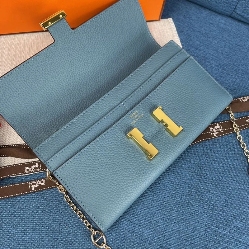 Hermes Constance Wallet with Chain Togo Leather Gold Hardware In Sky Blue - Image 3