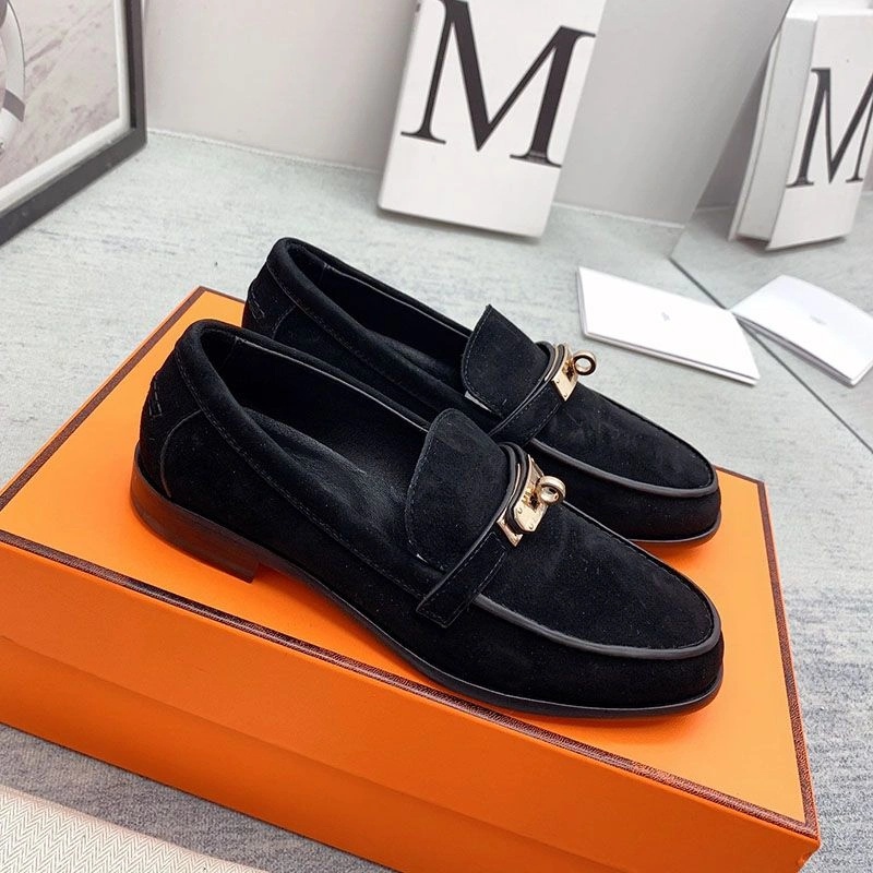 Hermes Destin Loafers Women Suede with Kelly Buckle In Black - Image 3