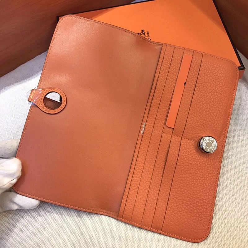 Hermes Dogon Long Wallet Togo Leather Palladium Hardware In Orange - Image 3