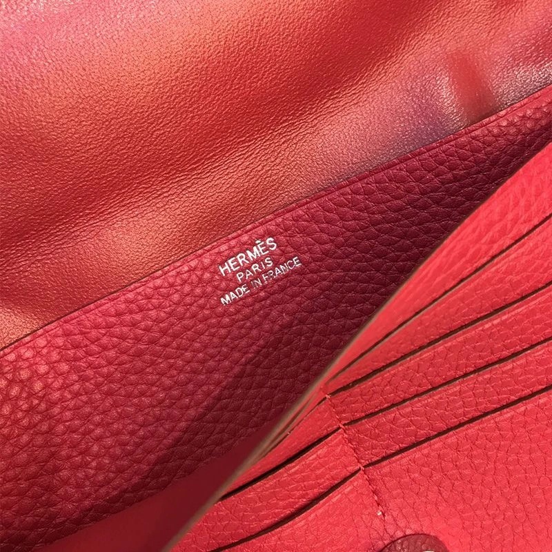 Hermes Dogon Long Wallet Togo Leather Palladium Hardware In Red - Image 4