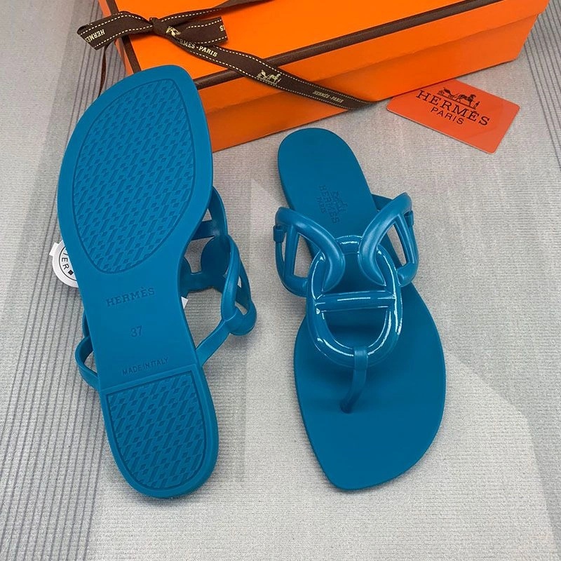 Hermes Egerie Slides Women Rubber with Chaine D'ancre In Blue - Image 4