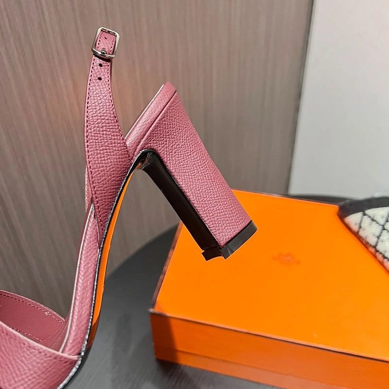 Hermes Eternite 95 Slingback Sandals Women Grained Calfskin In Burgundy - Image 4