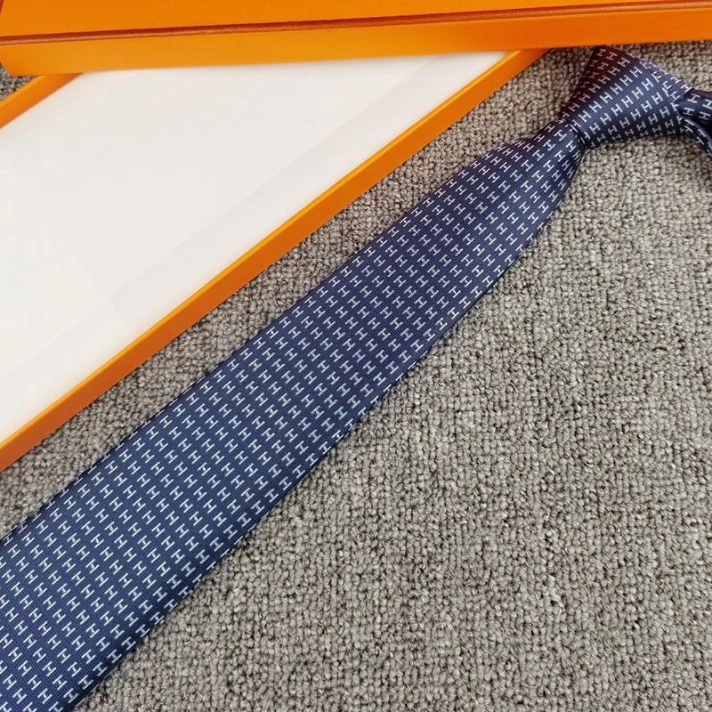 Hermes Faconnee H Bicolore Tie In Blue - Image 4
