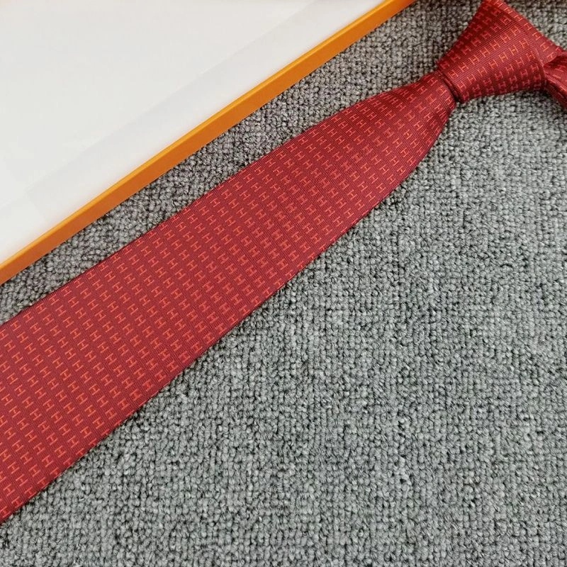 Hermes Faconnee H Bicolore Tie In Red - Image 4