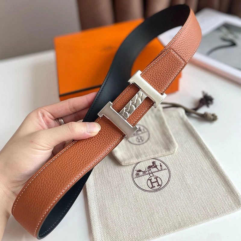 Hermes H Gourmette 38 Reversible Belt Leather In Black Brown - Image 3