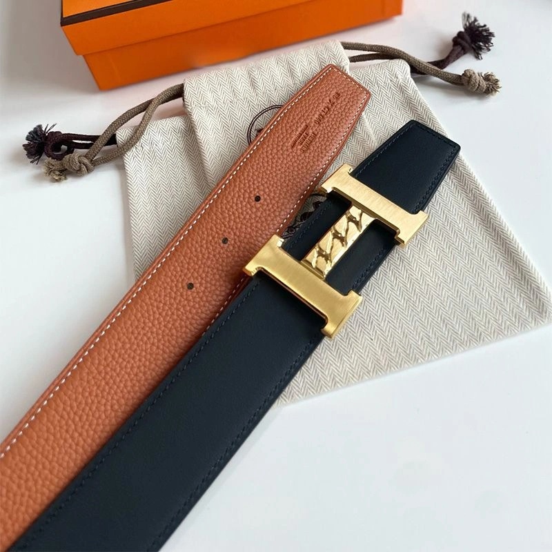Hermes H Gourmette 38 Reversible Belt Leather In Black Brown - Image 4