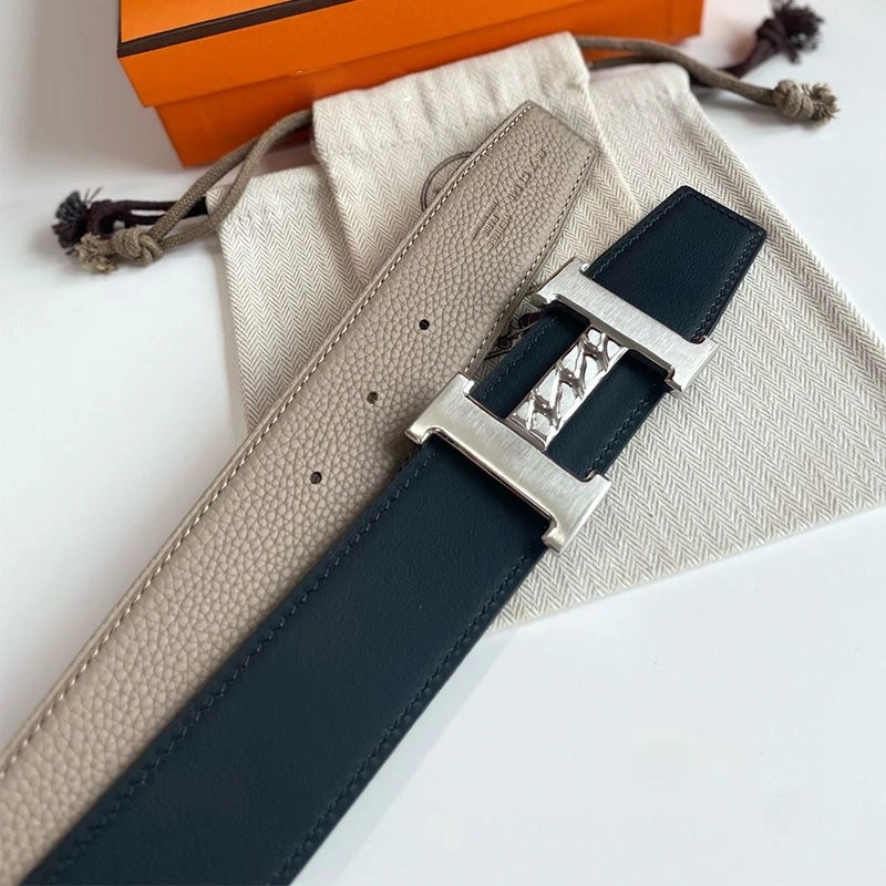 Hermes H Gourmette 38 Reversible Belt Leather In Black Grey - Image 4