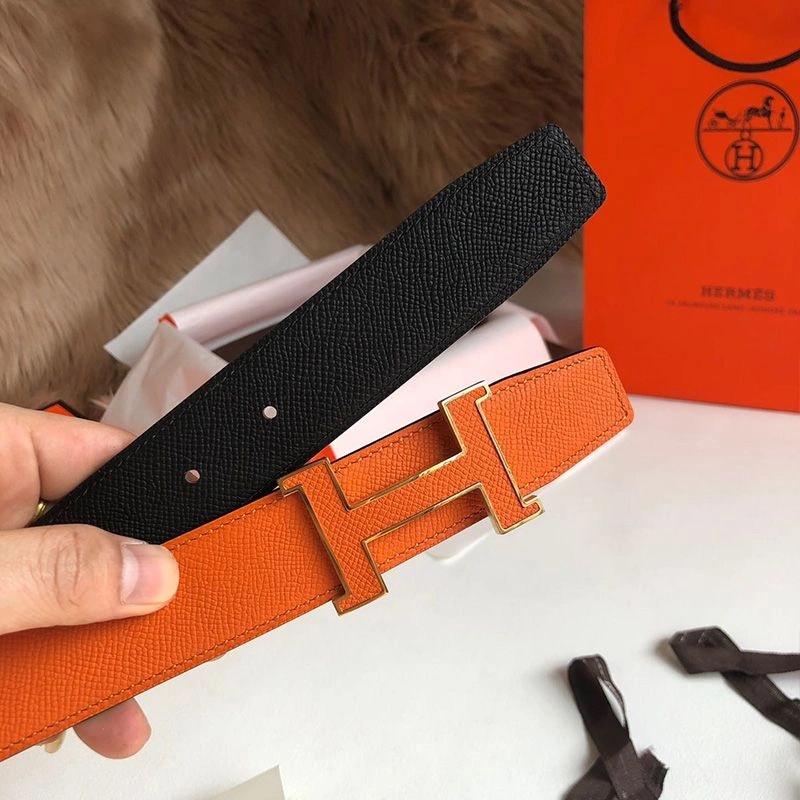 Hermes H Enamel Buckle 32MM Reversible Belt Epsom Leather In Orange - Image 4