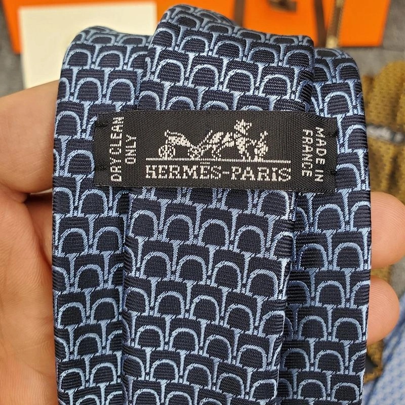Hermes Mors Tricolore Tie In Navy Blue - Image 3