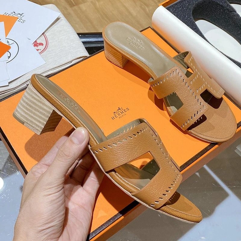 Hermes Oasis Slides Women Hollow Leather In Brown - Image 3