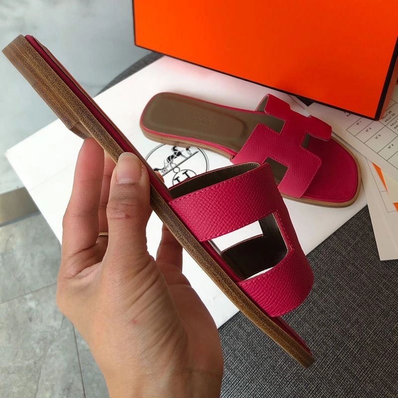 Hermes Oran Slides Women Grain Calfskin In Rose - Image 3