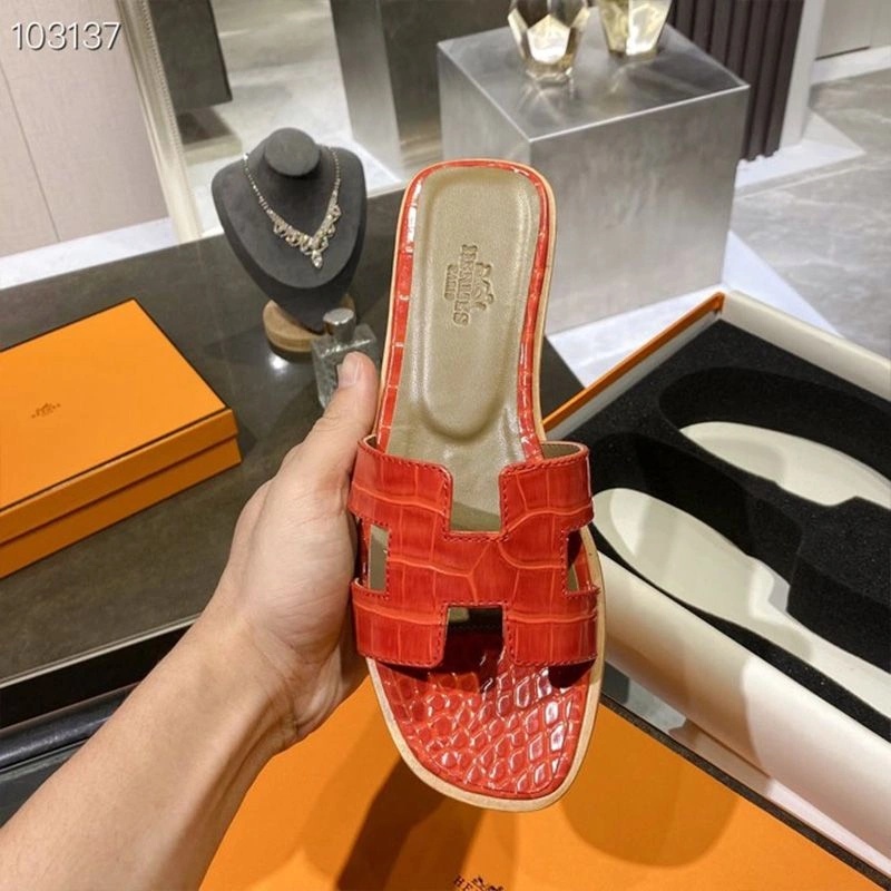 Hermes Oran Slides Women Alligator Leather In Red - Image 3