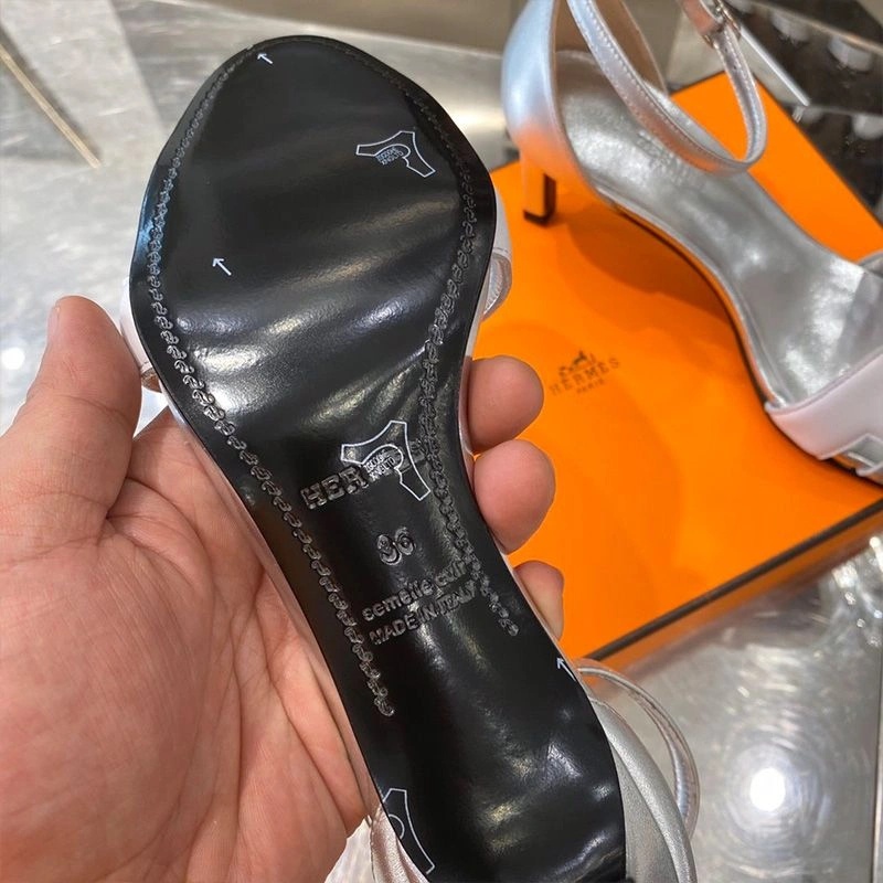 Hermes Premiere 70 Sandals Women Calfskin In Silver White - Image 5