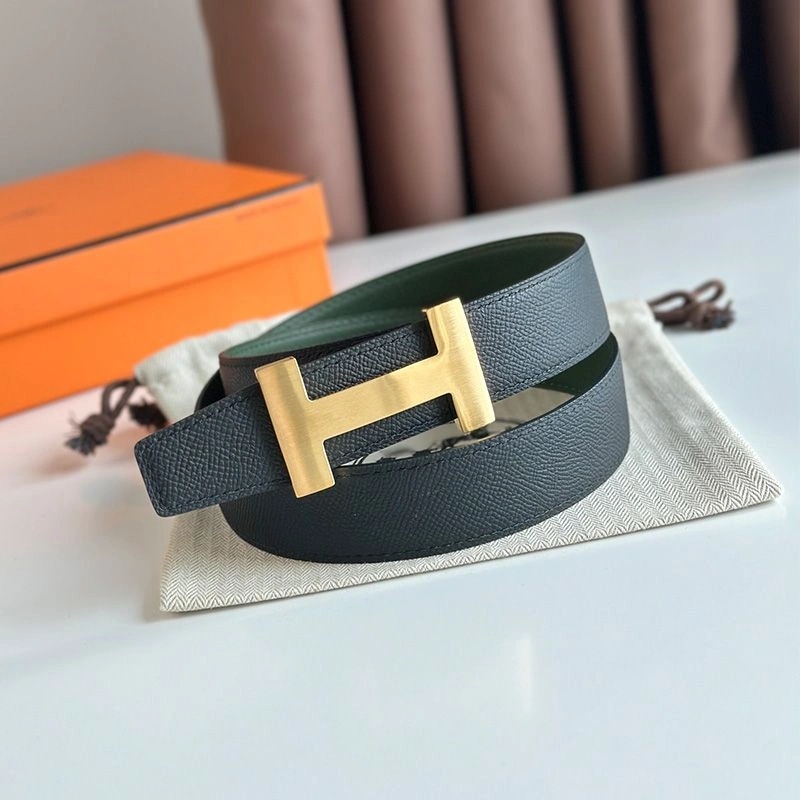 Hermes Punache Buckle 32 Reversible Belt Leather In Green Black - Image 3