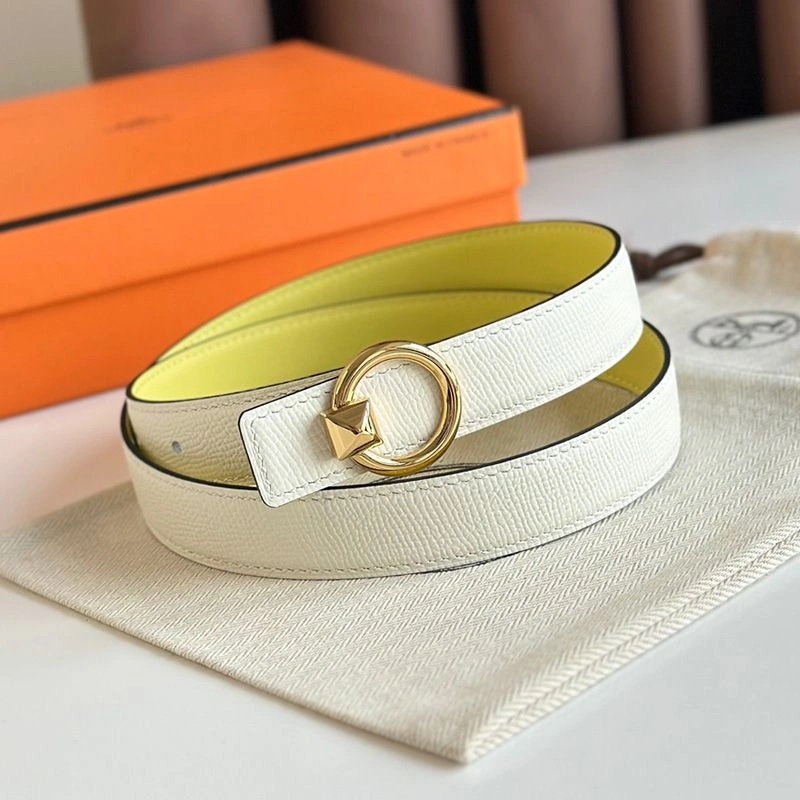 Hermes Round Buckle 24 Reversible Belt Leather In Yellow White - Image 3