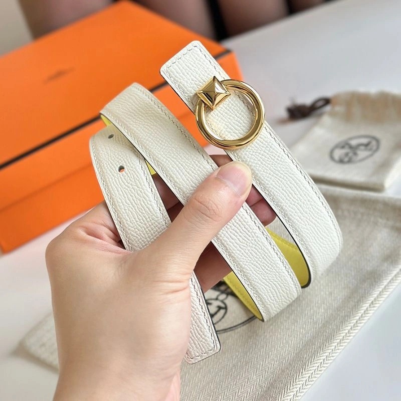 Hermes Round Buckle 24 Reversible Belt Leather In Yellow White - Image 4