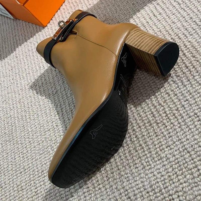 Hermes Saint Germain Ankle Boots Women Genuine Leather In Khaki - Image 4