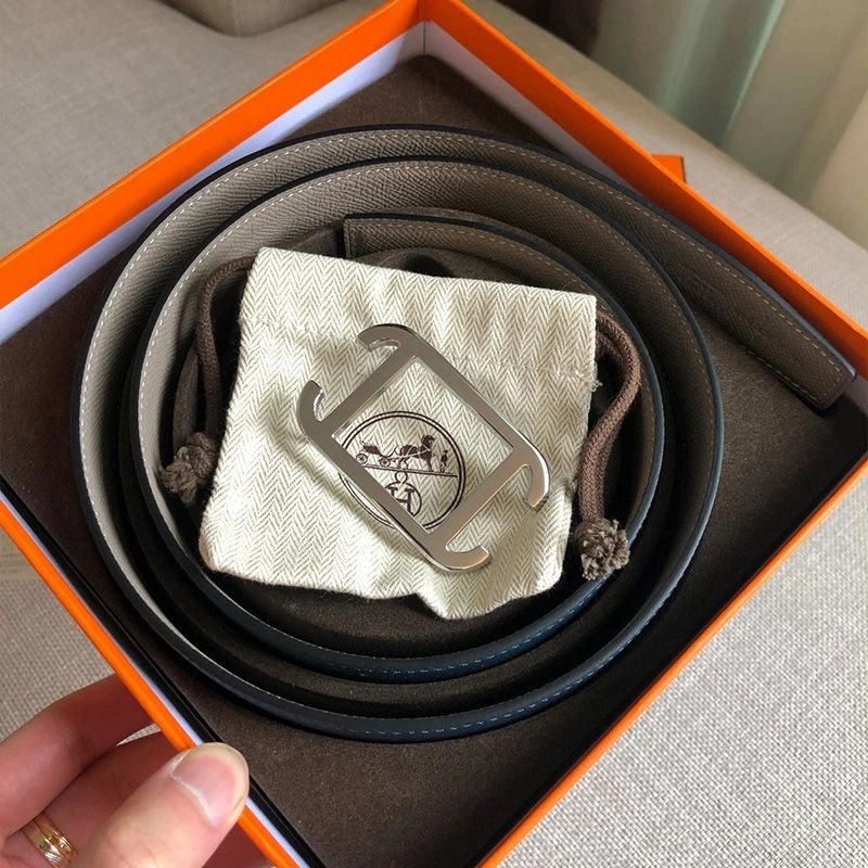 Hermes Society 32 Reversible Belt Togo Leather In Grey Teal - Image 3