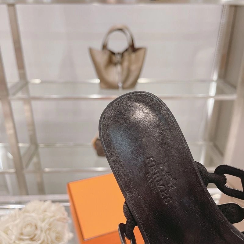 Hermes Thalassa Slides Women Nappa Leather In Black Gold - Image 4