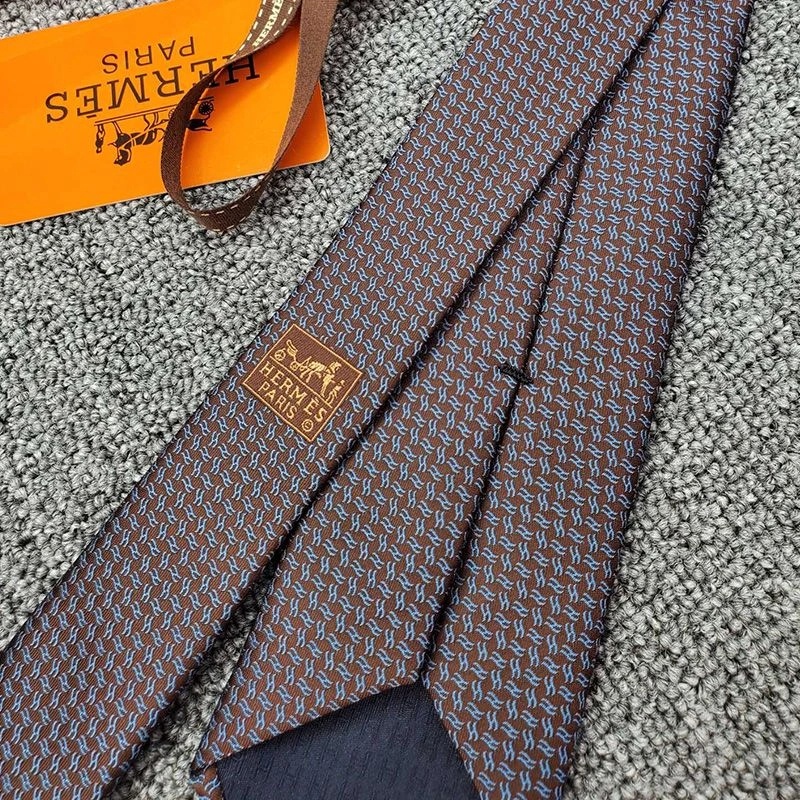 Hermes Tie 7 Flot De H Tie In Brown - Image 4
