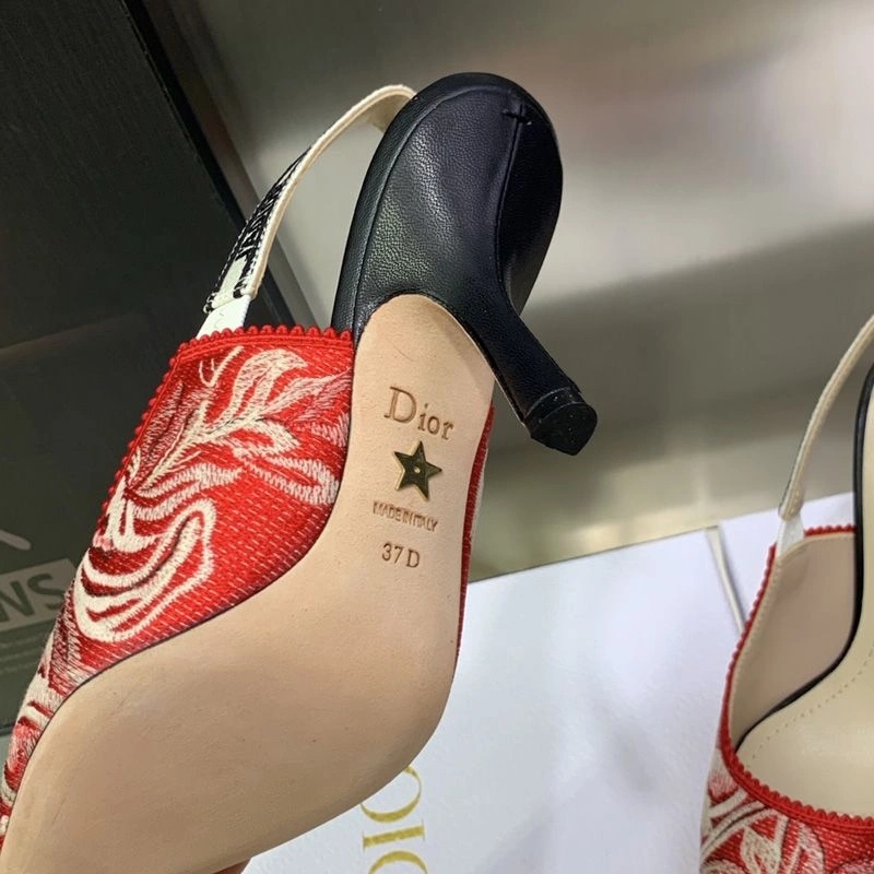 J'Adior Slingback Pumps Women Brocart Motif Canvas Red - Image 3