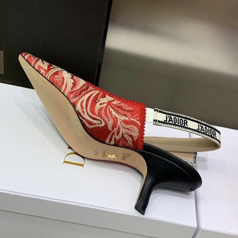 J'Adior Slingback Pumps Women Brocart Motif Canvas Red - Image 5