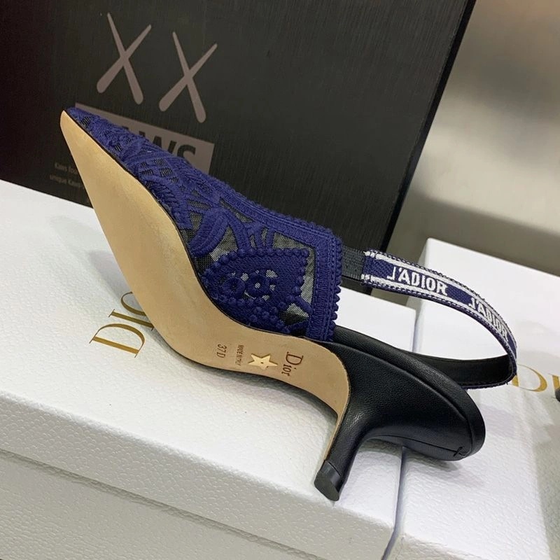 J'Adior Slingback Pumps Women D-Lace Macrame Motif Mesh Blue - Image 5