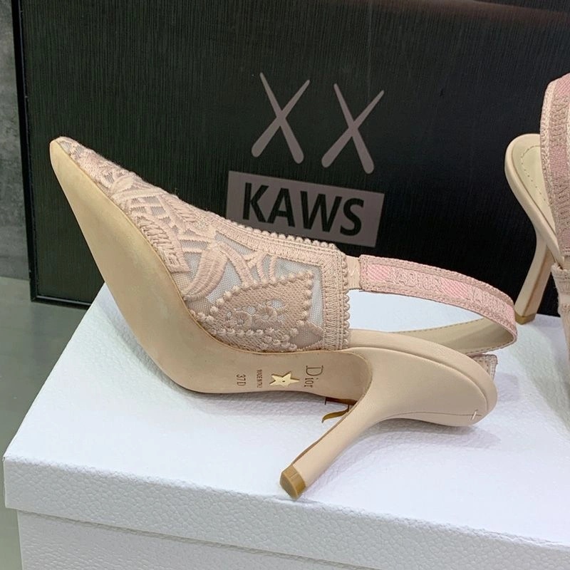 J'Adior Slingback Pumps Women D-Lace Macrame Motif Mesh Cherry - Image 3