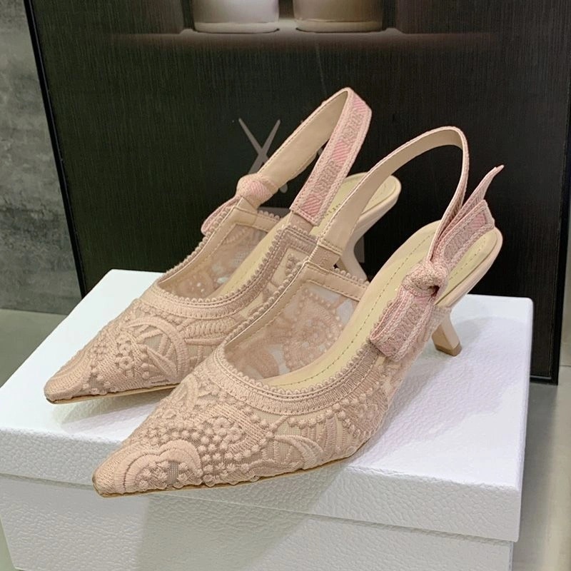J'Adior Slingback Pumps Women D-Lace Macrame Motif Mesh Cherry - Image 4