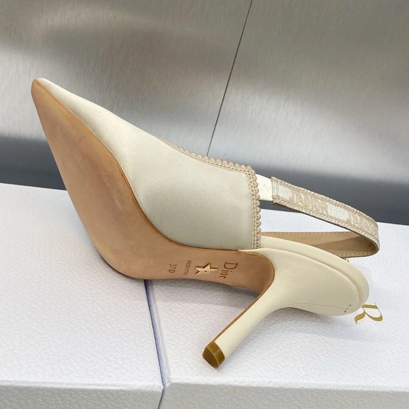 J'Adior Slingback Pumps Women Satin and Cotton White - Image 3