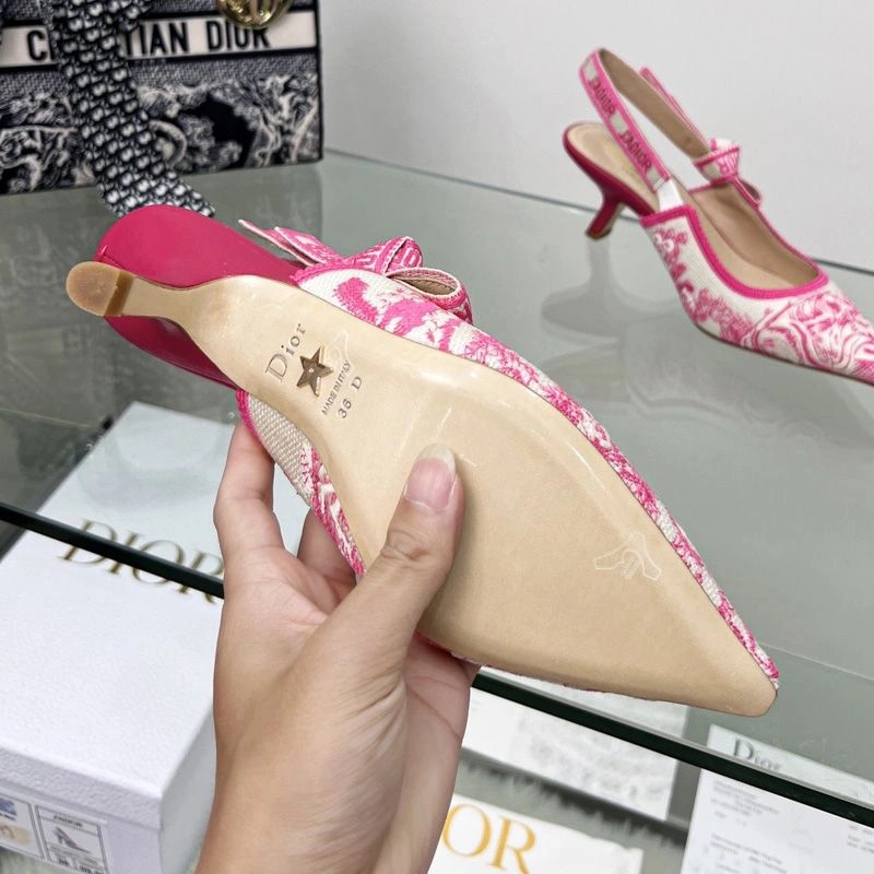 J'Adior Slingback Pumps Women Toile de Jouy Motif Canvas Rose - Image 5