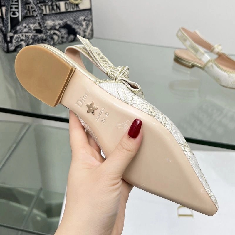 J'Adior Slingback Pumps Women Toile de Jouy Mexico Motif Canvas White Gold - Image 7