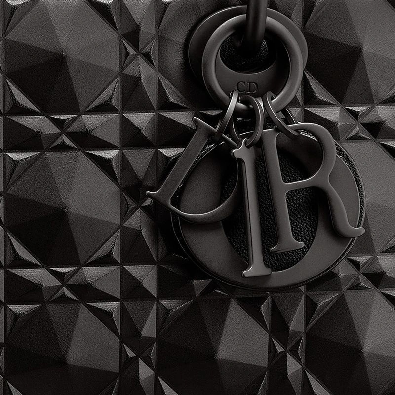 Medium Lady D-Joy Bag Ultramatte Cannage Calfskin with Diamond Motif Black - Image 5