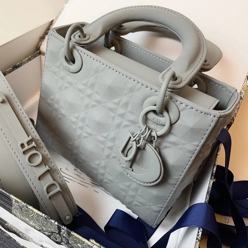 Small Lady Dior Bag Ultramatte Frosted Cannage Calfskin Grey - Image 3