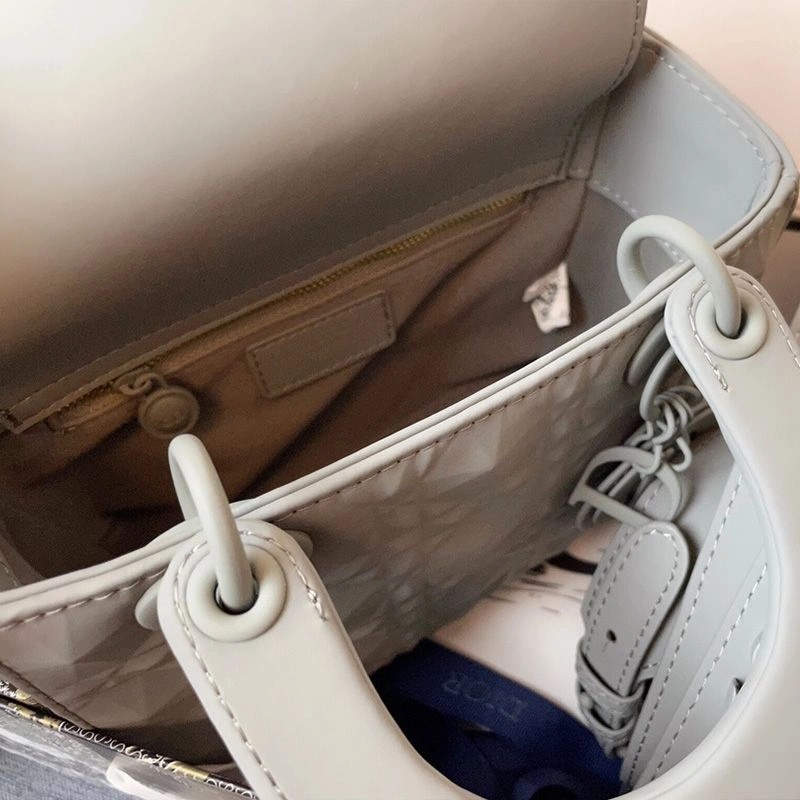 Small Lady Dior Bag Ultramatte Frosted Cannage Calfskin Grey - Image 4