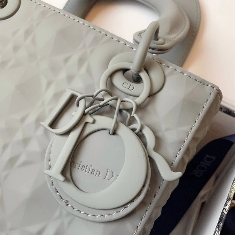 Small Lady Dior Bag Ultramatte Frosted Cannage Calfskin Grey - Image 5