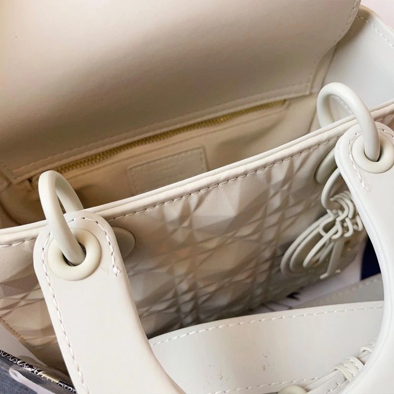 Small Lady Dior Bag Ultramatte Frosted Cannage Calfskin White - Image 4