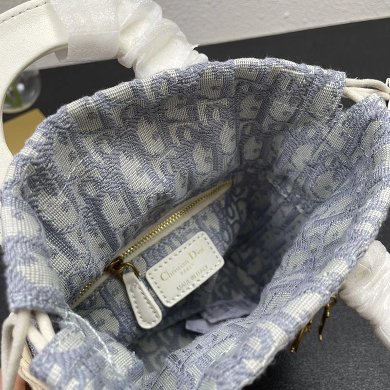 Small Lady Dior Bag Wicker and Oblique Motif Canvas Grey - Image 5