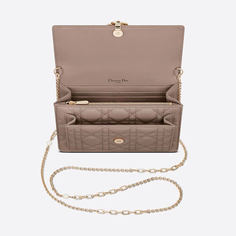Lady Dior Chain Pouch Cannage Lambskin Khaki - Image 3