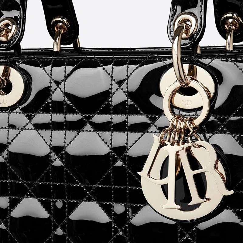 Large Lady Dior Bag Patent Cannage Calfskin Black Gold - Image 4