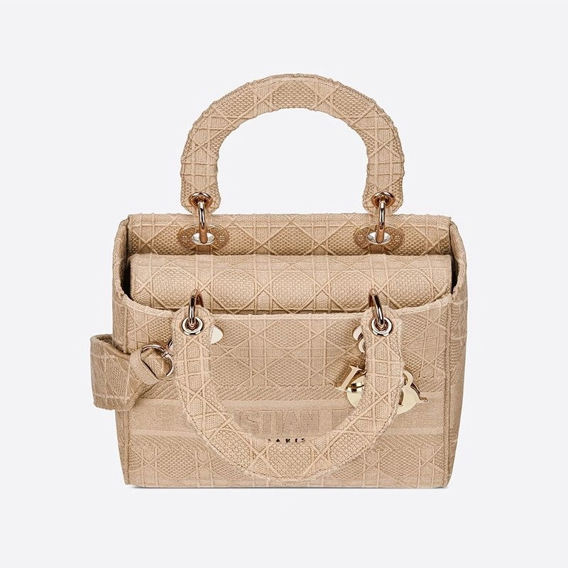 Medium Lady D-lite Bag Cannage Motif Canvas Beige - Image 4