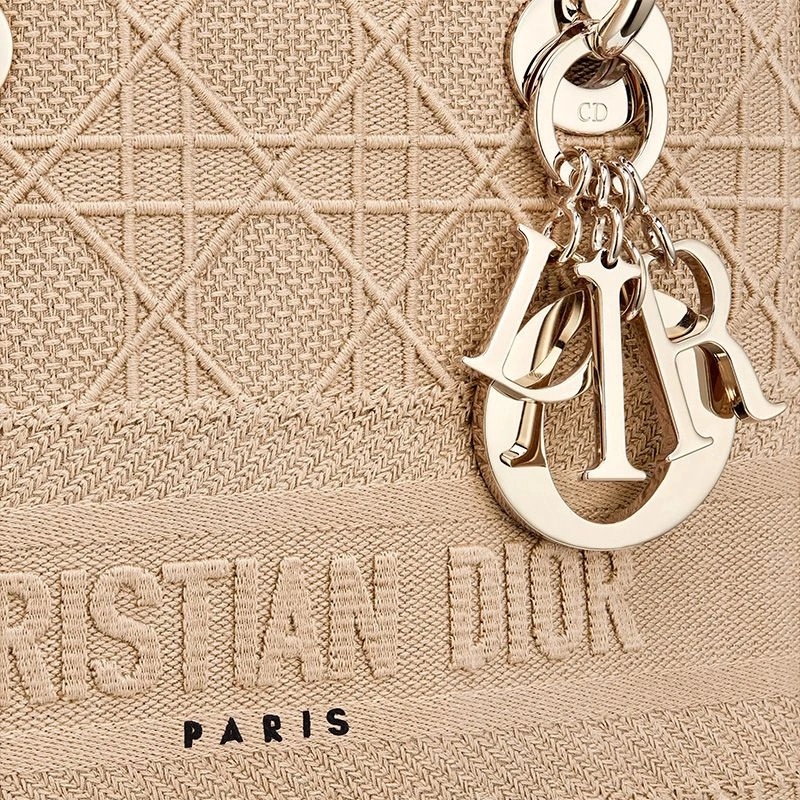 Medium Lady D-lite Bag Cannage Motif Canvas Beige - Image 5