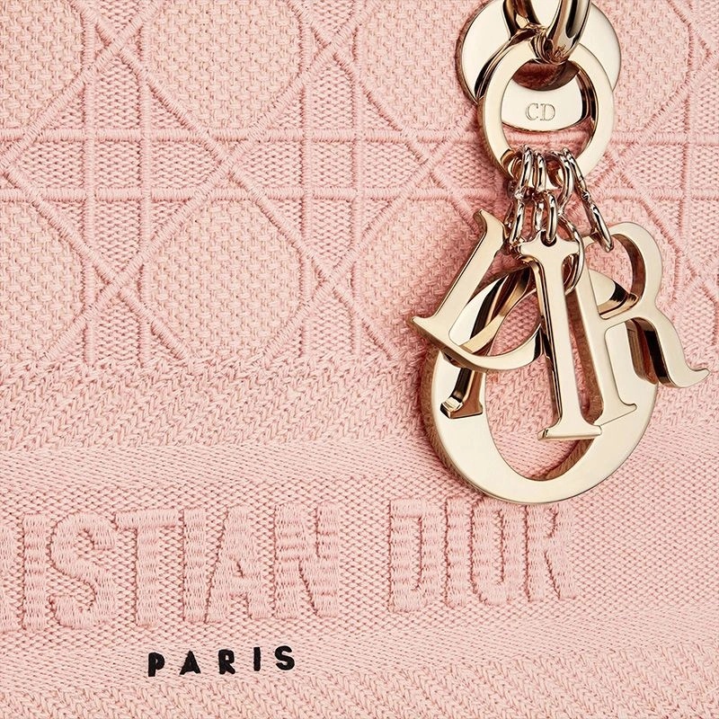 Medium Lady D-lite Bag Cannage Motif Canvas Pink - Image 5